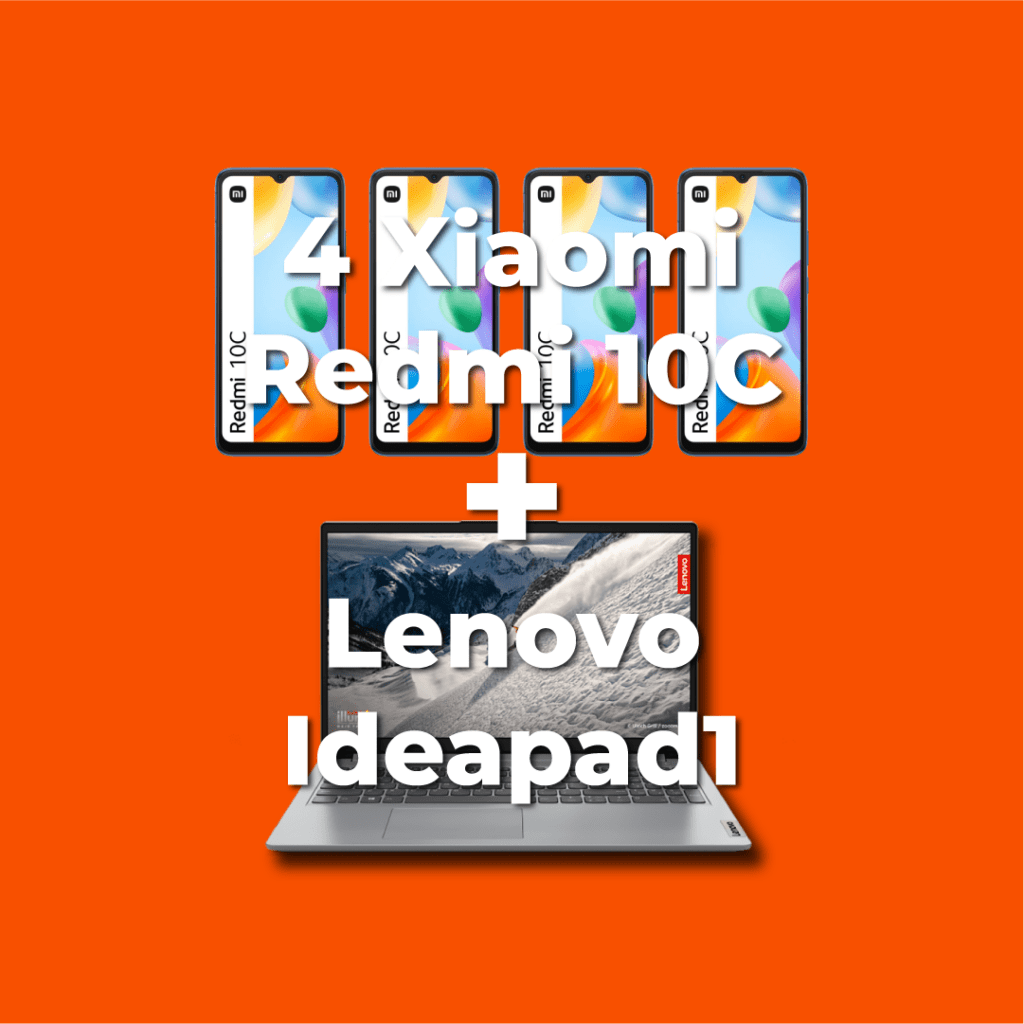4 Redmi 10C y un portátil Lenovo Ideapad1